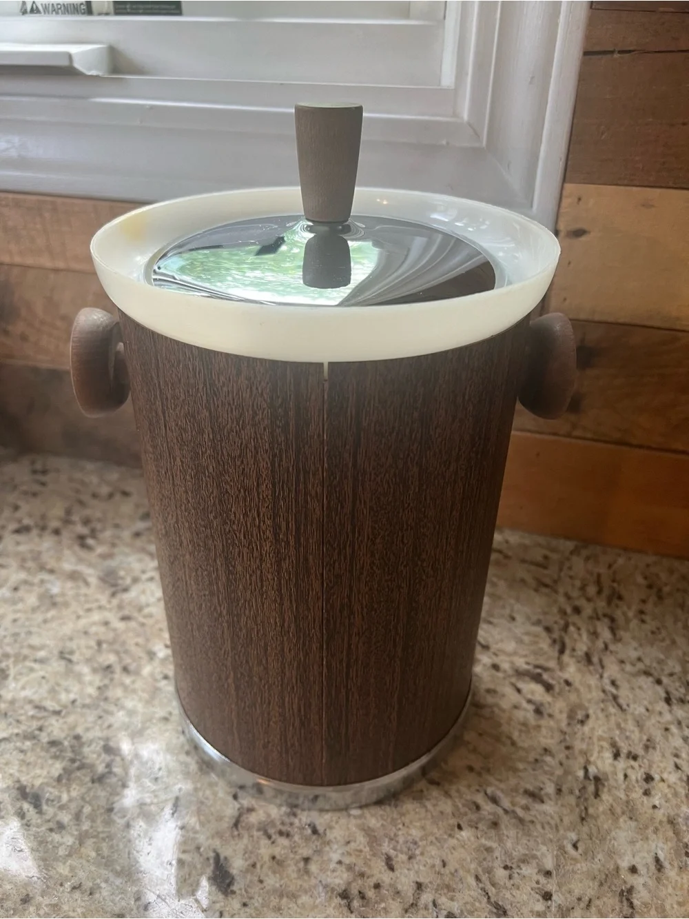 Mid-Century Style Faux Woodgrain Ice Bucket with White Trim - Slim Size